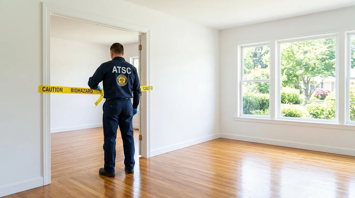 Certified biohazard cleanup crew performing Decomposition Cleanup in Irvington